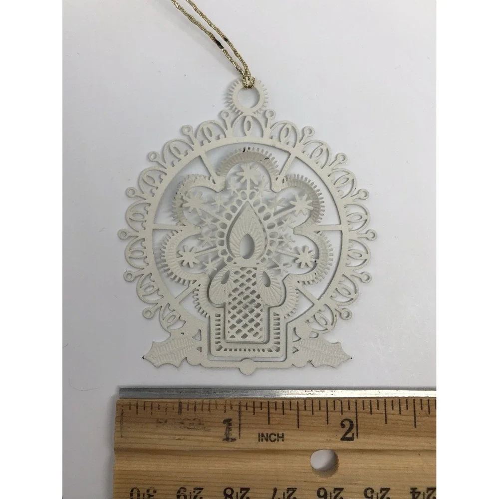 Vintage Christmas Ornament White‎ Type Metal Candle Delicate Cut-Out 2.5